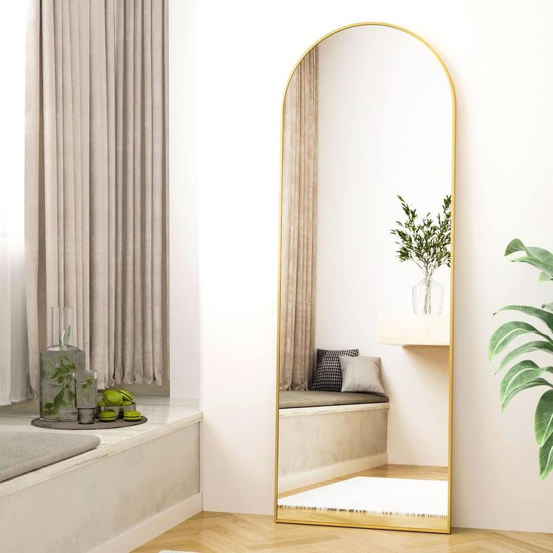 64"X21" Arched Full Length Mirror Free Standing Leaning Mirror Hanging Mounted Mirror Aluminum Frame Modern Simple Home Decor for Living Room Bedroom Cloakroom, Gold