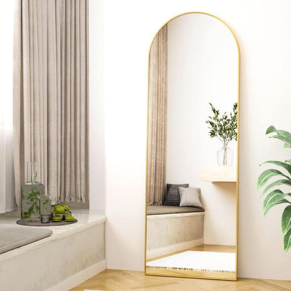 64"X21" Arched Full Length Mirror Free Standing Leaning Mirror Hanging Mounted Mirror Aluminum Frame Modern Simple Home Decor for Living Room Bedroom Cloakroom, Gold