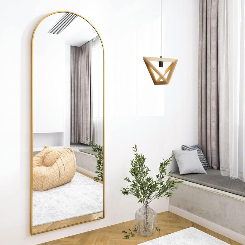 64"X21" Arched Full Length Mirror Free Standing Leaning Mirror Hanging Mounted Mirror Aluminum Frame Modern Simple Home Decor for Living Room Bedroom Cloakroom, Gold