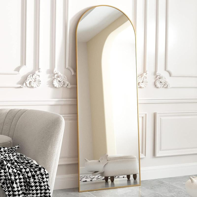 64"X21" Arched Full Length Mirror Free Standing Leaning Mirror Hanging Mounted Mirror Aluminum Frame Modern Simple Home Decor for Living Room Bedroom Cloakroom, Gold