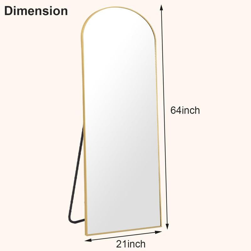 64"X21" Arched Full Length Mirror Free Standing Leaning Mirror Hanging Mounted Mirror Aluminum Frame Modern Simple Home Decor for Living Room Bedroom Cloakroom, Gold