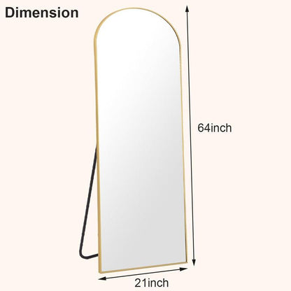 64"X21" Arched Full Length Mirror Free Standing Leaning Mirror Hanging Mounted Mirror Aluminum Frame Modern Simple Home Decor for Living Room Bedroom Cloakroom, Gold